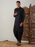 Vastramay Men's Black Mirror Georgette Kurta Dhoti Set